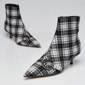 Christian Dior Black/White Plaid Wood Ankle Boots Size 6.5/37